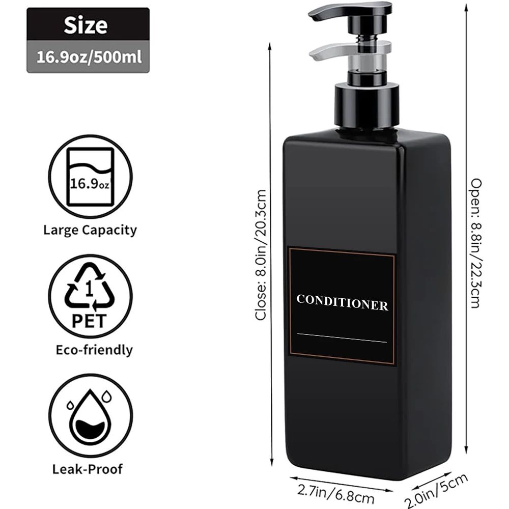 3Pcs 17.6 UK FL OZ 3 PCS Soap Dispenser with Pump and Waterproof labels Refillable Shampoo and Conditioner Bottles