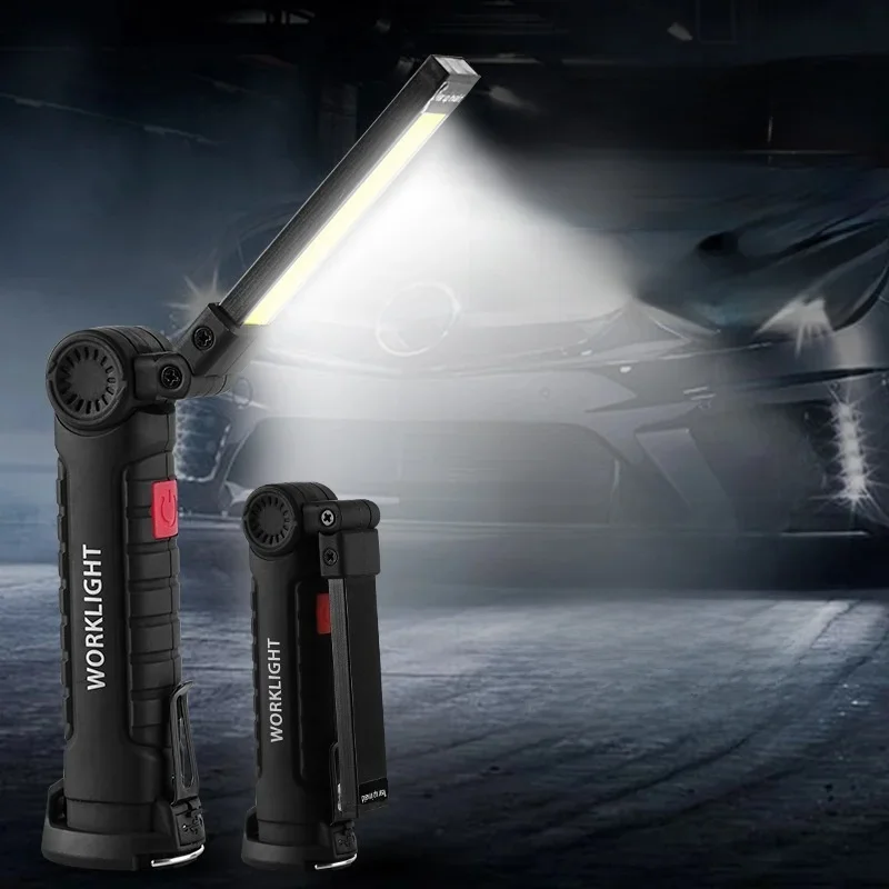 Lampe de poche pliante LED COB, lanterne magnétique Portable pour le travail, Rechargeable par USB, pour réparation d'urgence, lampe torche de Camping avec crochet