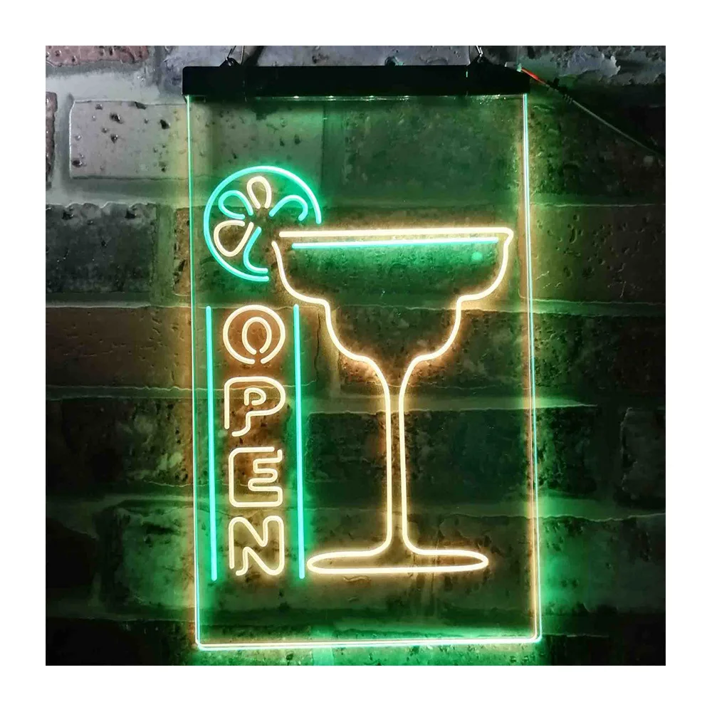 Custom Neon Sign  Bar Party Open Sign Cocktails Open Dual Color LED Neon Light  Home Bar Glass Cocktails Display For Shop Bar