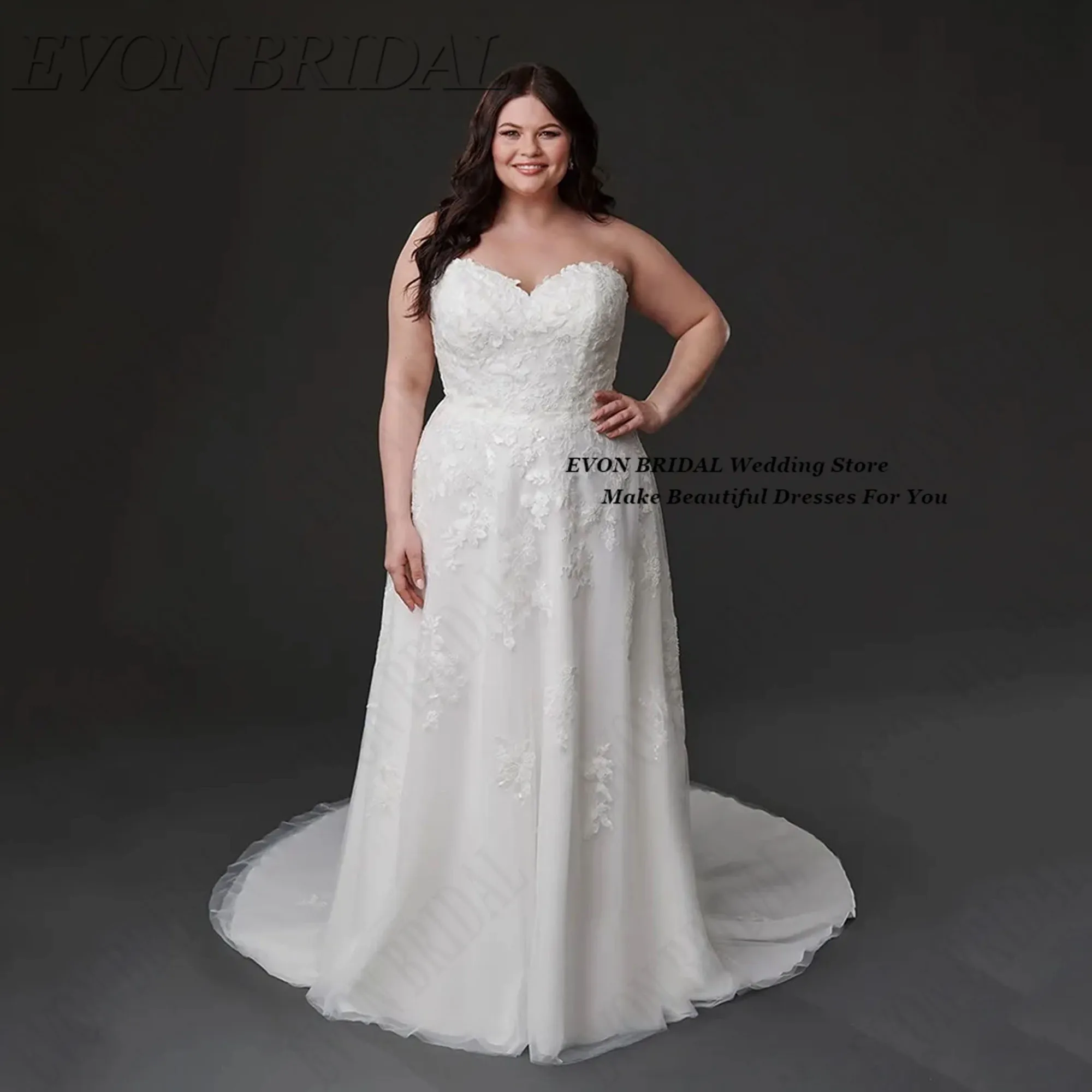 

Tulle Appliques Vestidos De Novia De Talla Grande Strapless Bride Gowns Classic Wedding Dresses For Bride EVON BRIDAL Customized