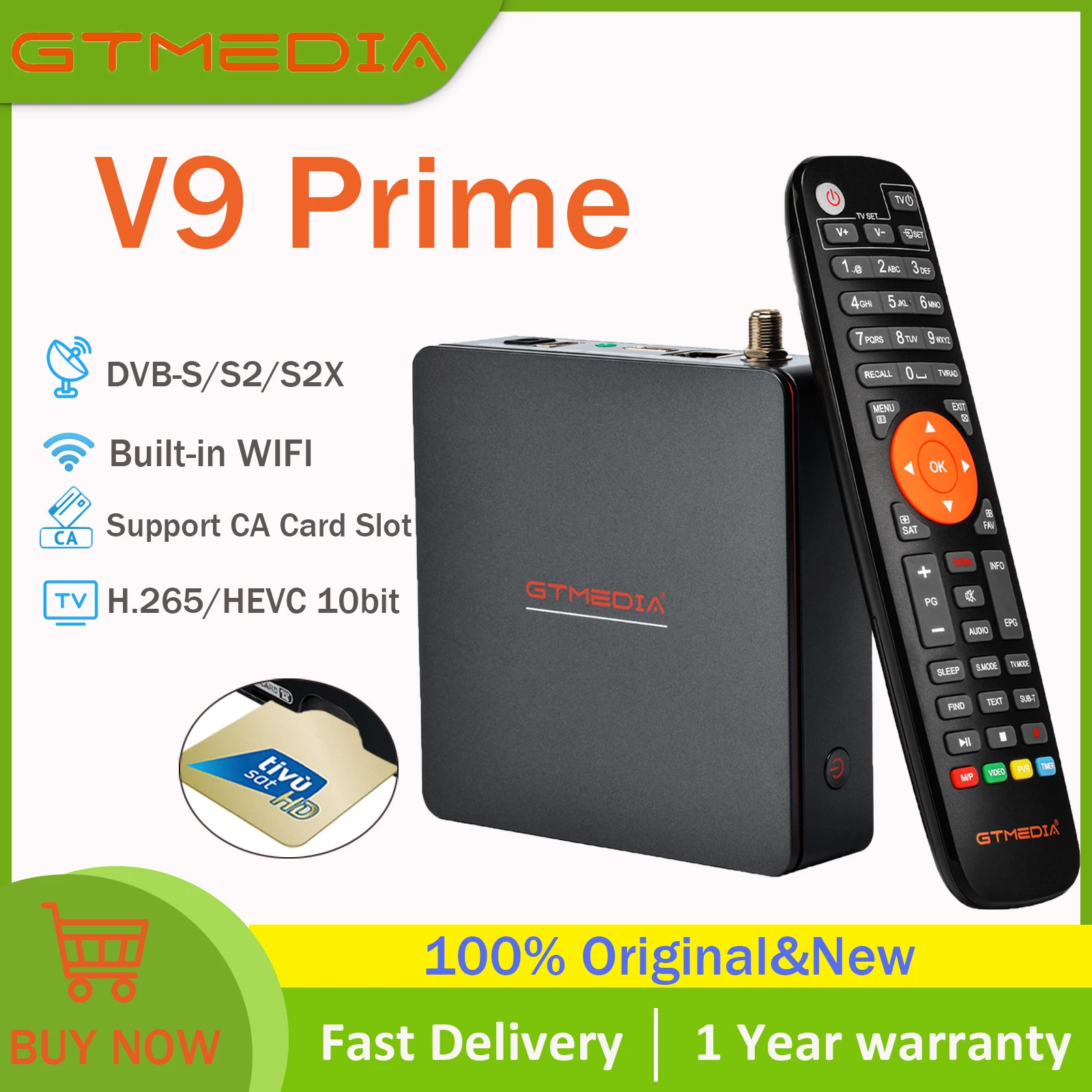 GTMEDIA V9 Prime Спутниковый ресивер DVB-S/S2/S2X 1080P Full HD TV Box Встроенный 2,4G WIFI H.265/HEVC 10-битная поддержка CCAM/M3U
