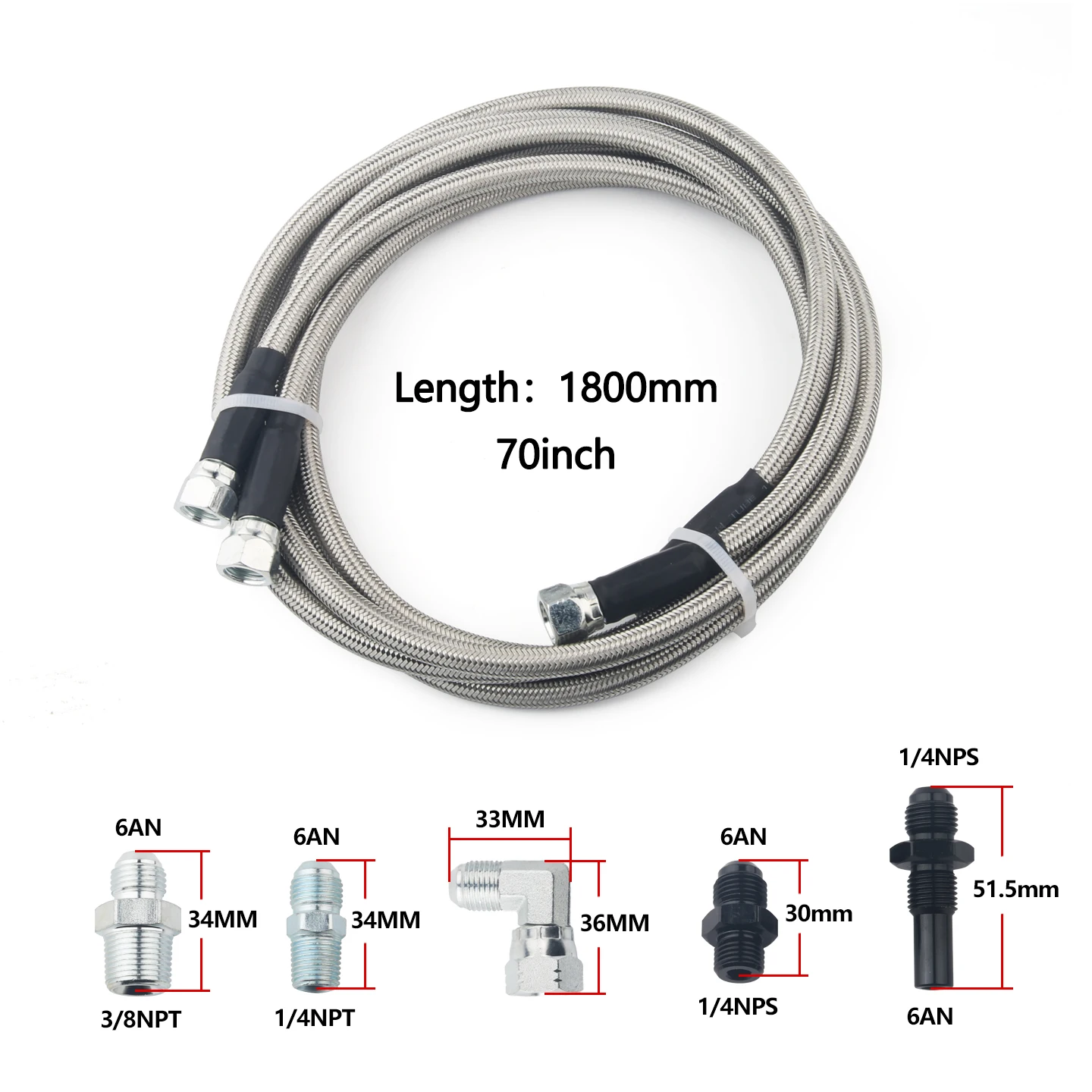 6AN 70' Stainless Steel Braided PTFE Hose Transmission Fluid Oil Cooler Hose Line Kit for GM Chevy Transmission 4L80E 4L60E