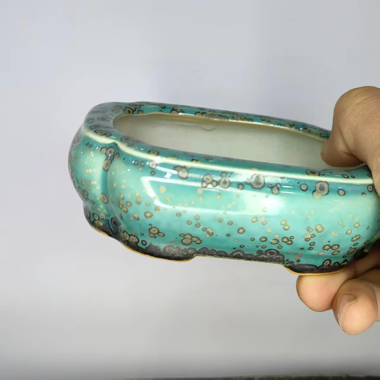 Crabapple Blossom Shaped High-Tem Glazed Yixing Bonsai Pot