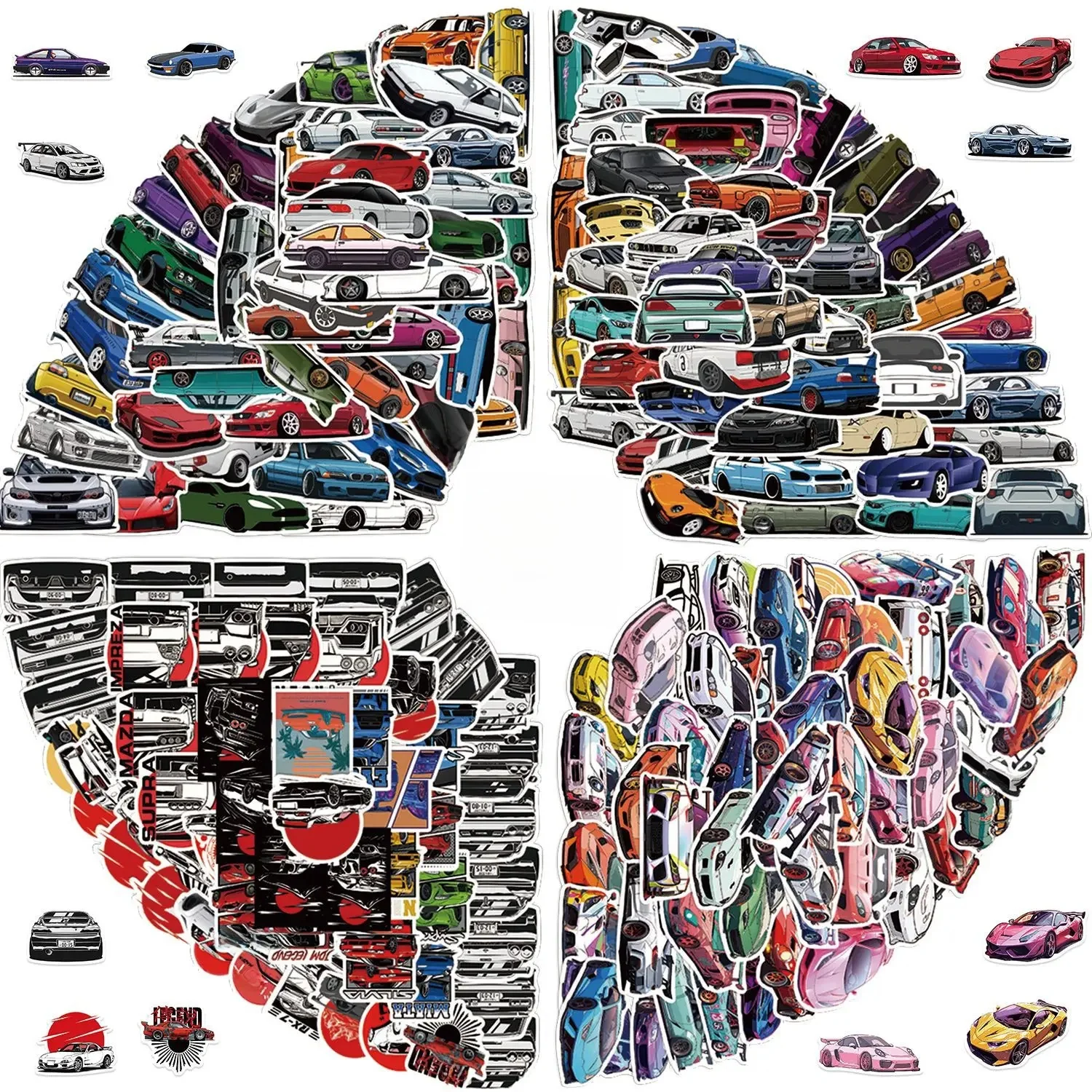 10/50/100/200 pièces JDM rénovation voitures de course autocollants mode drôle décalcomanies ordinateur portable bagages guitare planche à roulettes téléphone autocollant enfants jouets