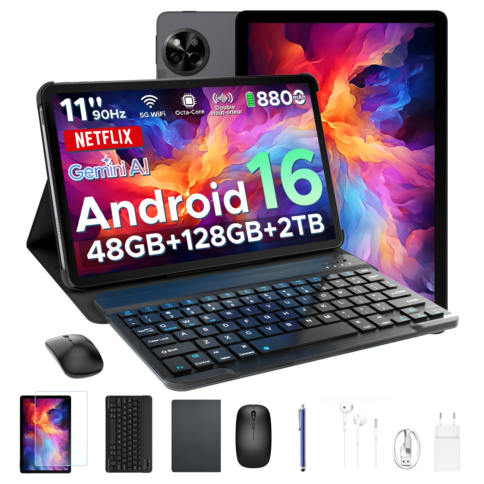 Aorlym P11 Android 16 Tablet PC 11 inch 120Hz Gemini AI Tablet 48GB RAM+128GB ROM 8800mAh Batterij/18W WiFi 5G Widevine L1 Ondersteuning