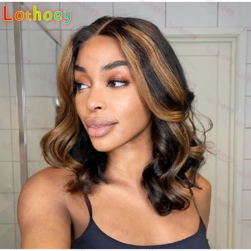 9 1B/30 Выделите Боб Парик 5*5 Ombre Парики Фронта Шнурка 200% Объемная Волна Короткий Боб Коричневый Цветной Использование 100% Парики Человеческих Волос