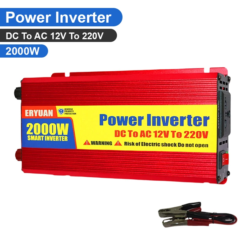 1000/2000W Dual Voltage Vehicle Inverter DC 12V to AC 220V 50Hz Power Inverter Charger Adapter