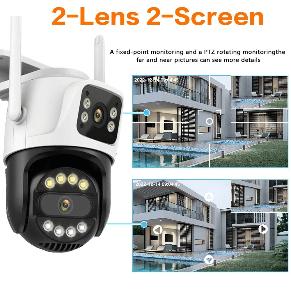 4K 8MP Outdoor Dual Lens Wifi PTZ Camera HD Dual Screen IP Camera Video Surveillance Auto Tracking Security-Protection ICSee