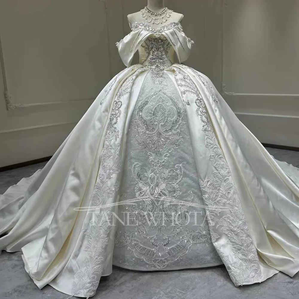 

Robe De Mariée Princesse с открытыми плечами, атласное бальное платье белого цвета слоновой кости, длинные свадебные платья 2025