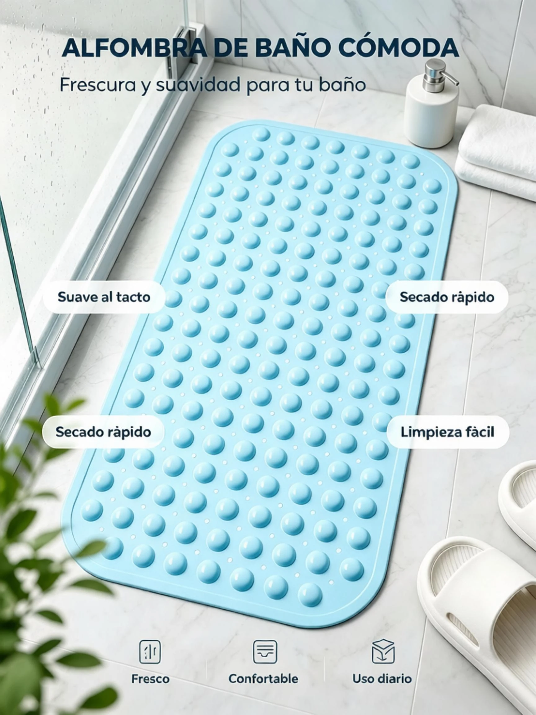 Tapis de salle de bain antidérapant avec ventouses et trous de drainage, tapis en PVC avec effet de massage pour la douche et la baignoire