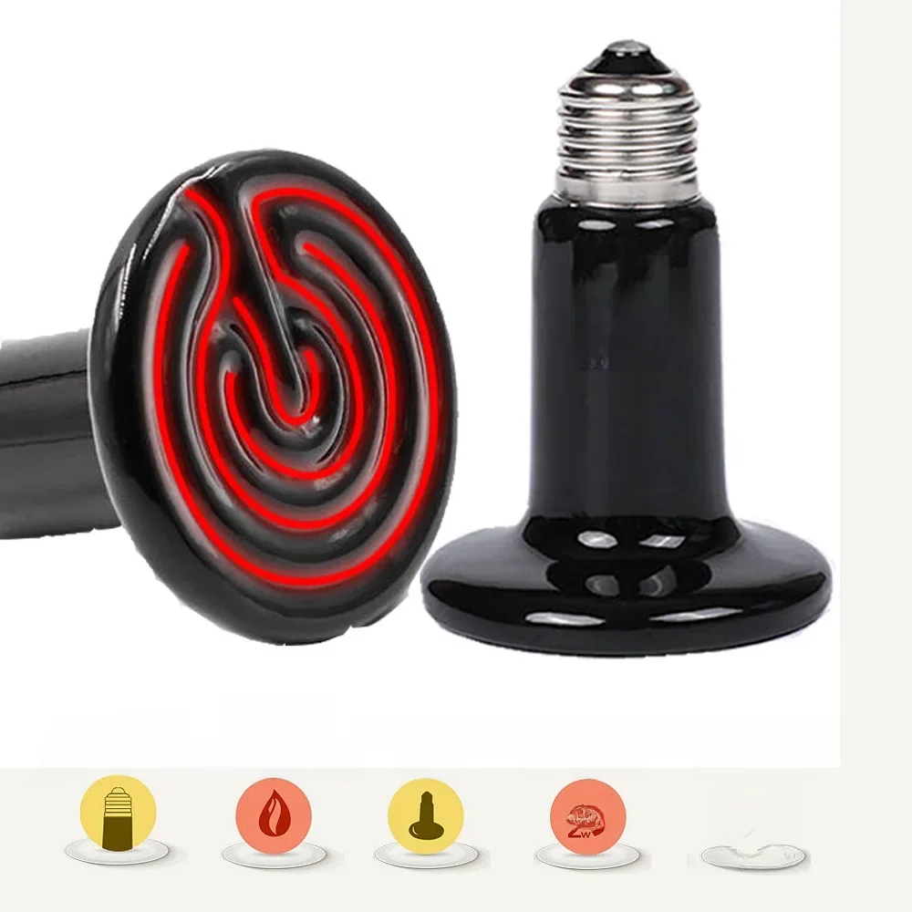 Lampe chauffante à infrarouge lointain pour animaux de compagnie, en céramique, 220V, pour Reptile, tortue, couveuse, ampoule émetteur de chaleur, 25W 50W 75W 100W 150W 200W