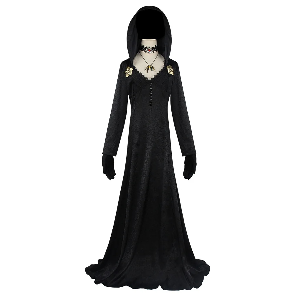 Moth Lady Evil Cosplay Vêtements Fantasia Village Vampire Dimitrescu Lady Costume Femmes Robe Noire Halloween Carnaval Costume De Fête
