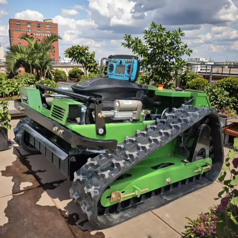 

Custom-Built Tracked Lawn Mower Remote-Controlled Smart Garden Robot with Snow Plow Attachment CE & EPA Certified