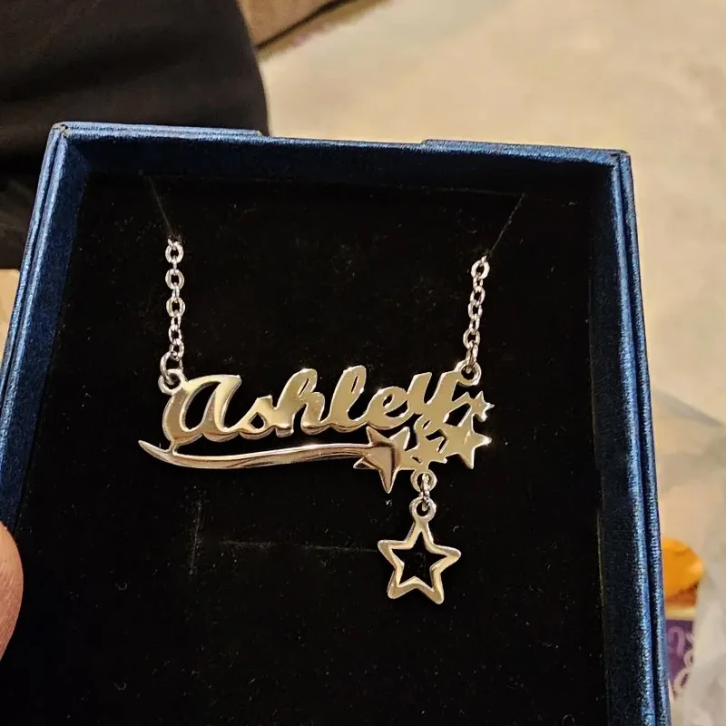 Kunden spezifischer Name Stern Segen Halskette 18 Karat vergoldet personal isierte Frauen kette Edelstahl Schmuck Valentinstag Geburtstags geschenk