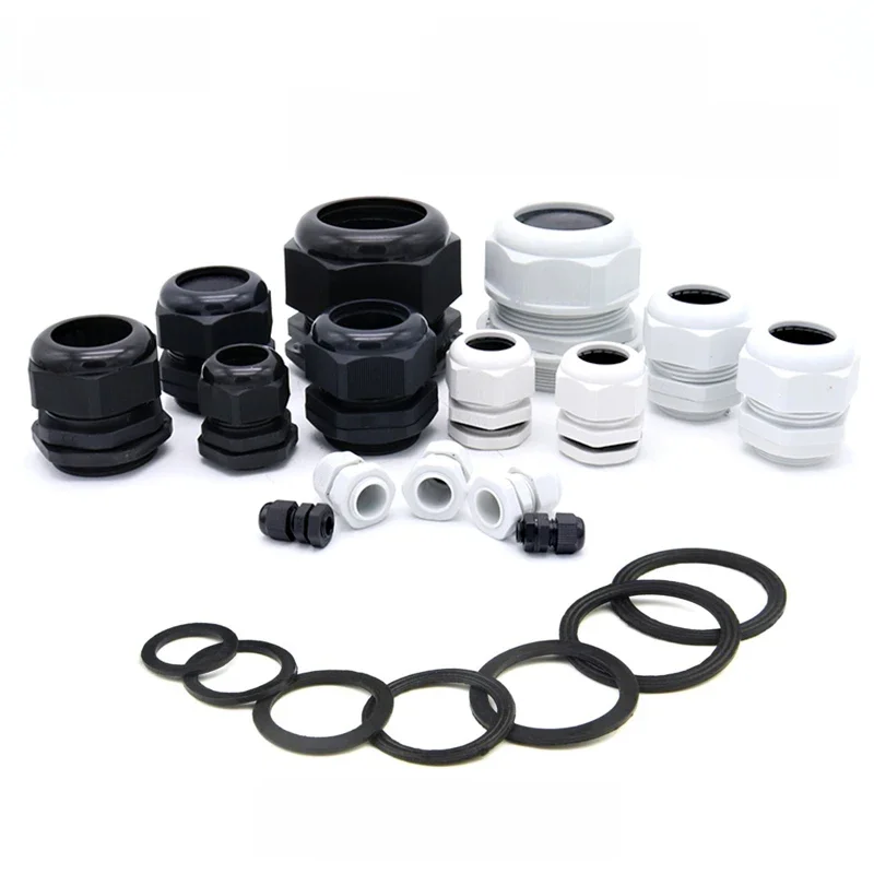 Presse-étoupe étanche en plastique noir, Joint d'étanchéité en Nylon M8 M10 M12 M16 M20 M25 M32 IP68, connecteur de fixation de câble blanc, 10 pièces
