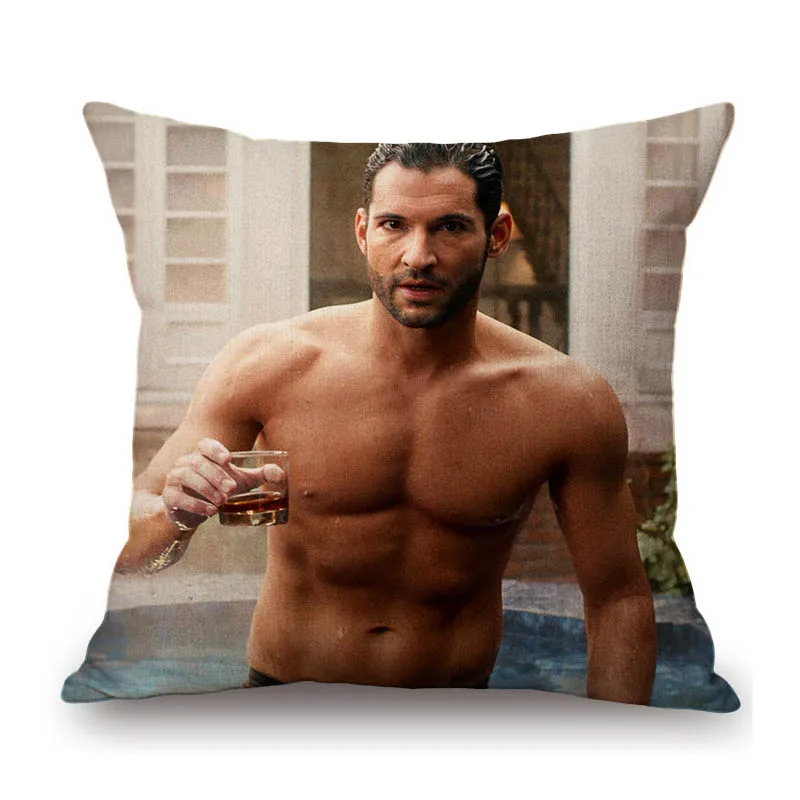 Sexy Handsome Shirtless Muscled Lucifer TV Show Tom Ellis Hot Lad Home Decorative Sofa Throw Pillow Case Linen Cushion Cover