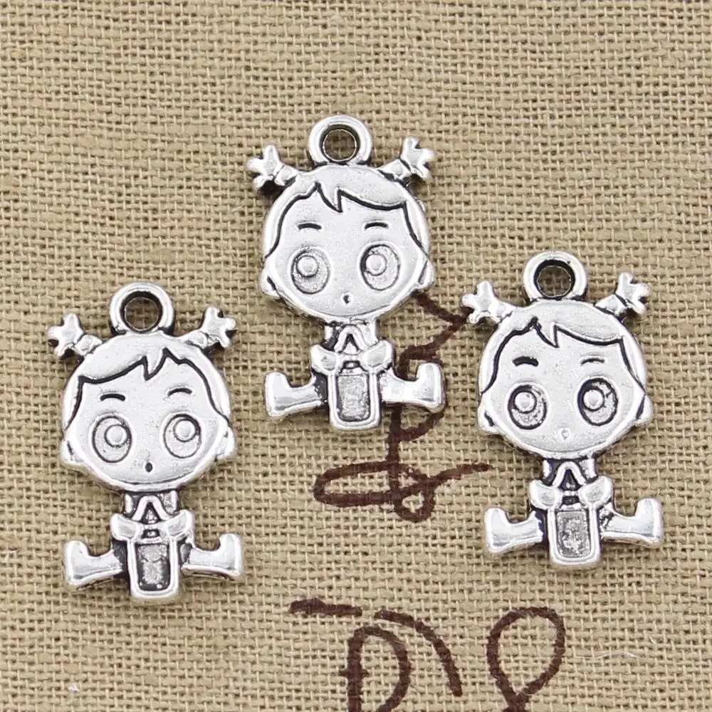 10 sztuk Charms Baby Girl Boy 24x13mm antyczny brąz kolor srebrny zawieszki dokonywanie DIY Handmade tybetański brąz srebrny kolor biżuteria — zdjęcie 2