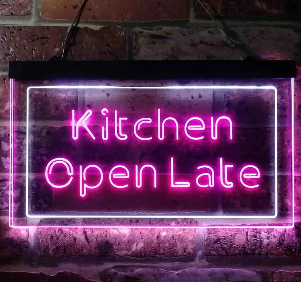 Custom Dual Color LED Neon Sign Kitchen Open Late Night Eat Restaurant Open Neon Light Restaurant Bar Kitchen Open Late LED Neon