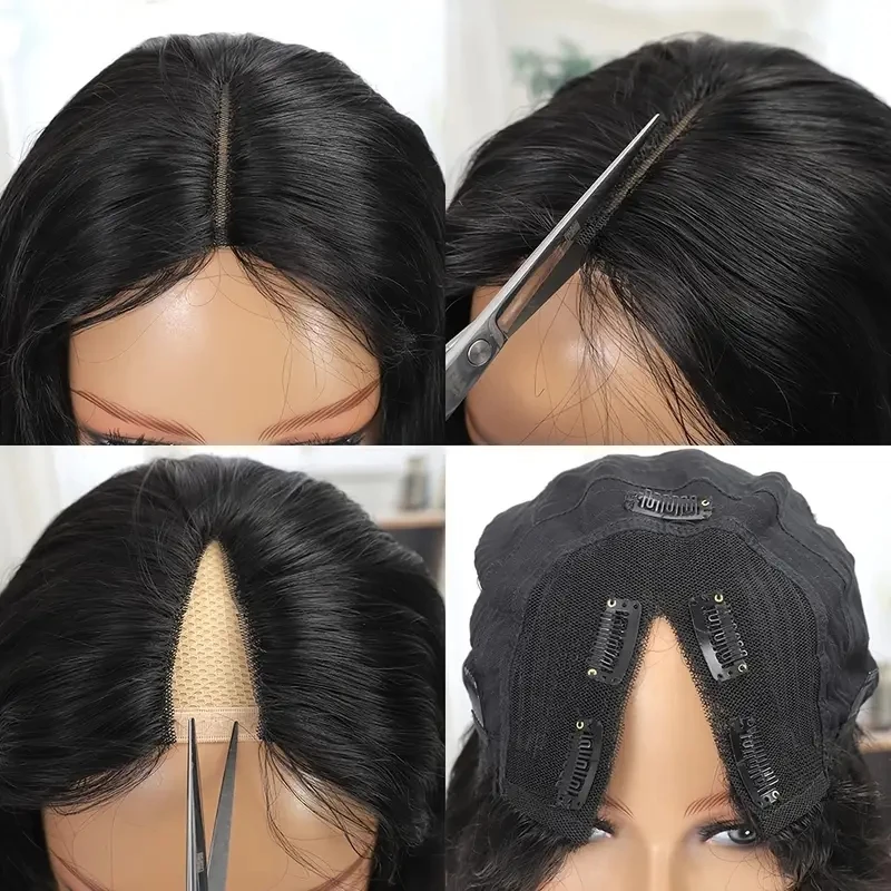 Aircabin V Part Wigs Kinky Curly Human Hair Wig For Black Women Thin Part High Quality Clip In Half Wig Machine Made V Part Wigs