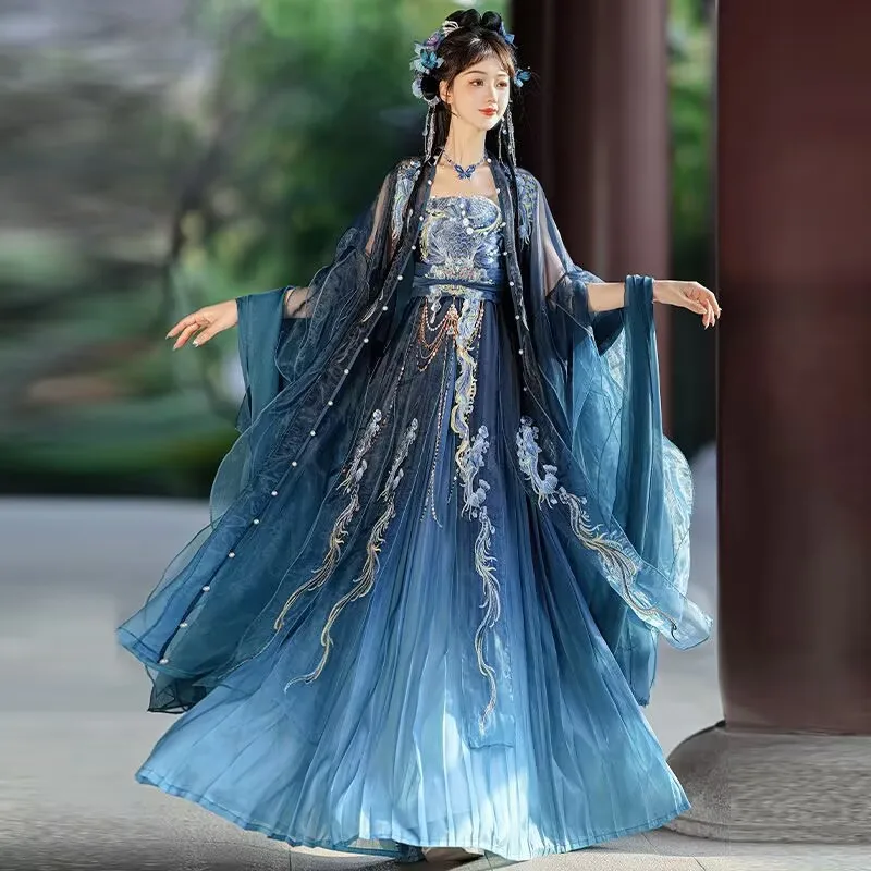 2025 New Hanfu Dress Women Chinese Vintage Blue Embroidered Hanfu Dress  Female Halloween Cosplay Costume Party Outfit Hanfu - AliExpress 200000532