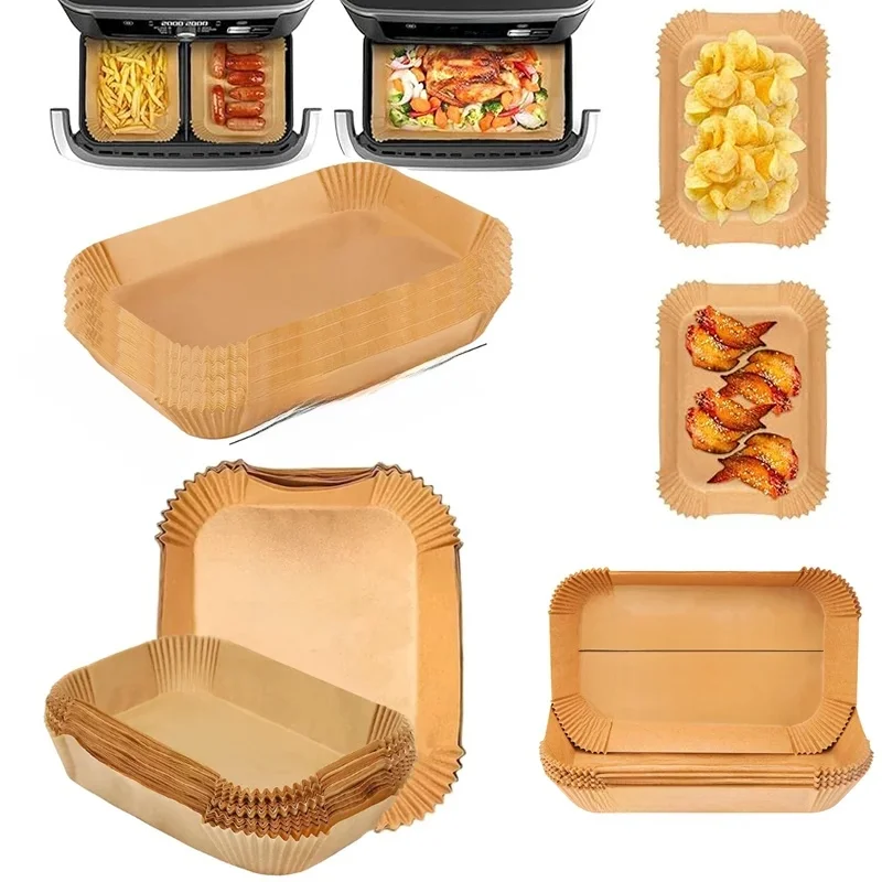 Papier rectangulaire jetable pour friteuse à air, antiadhésif, revêtement en papier de cuisson, tapis de four résistant à l'huile pour panier Ninja Foodi DualZone