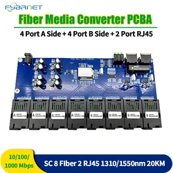 Однорежимный simplex гигабитный Ethernet волоконный коммутатор медиаконвертер 8 волоконный порт 2 RJ45 порт Оптический быстрой трансивер giga 20 км