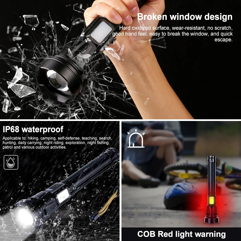 XHP360 36-Core High-Powered LED Flashlight USB Rechargeable 5000000 Lumens Tactical Flashlights 7 Modes and Zoomable for Camping