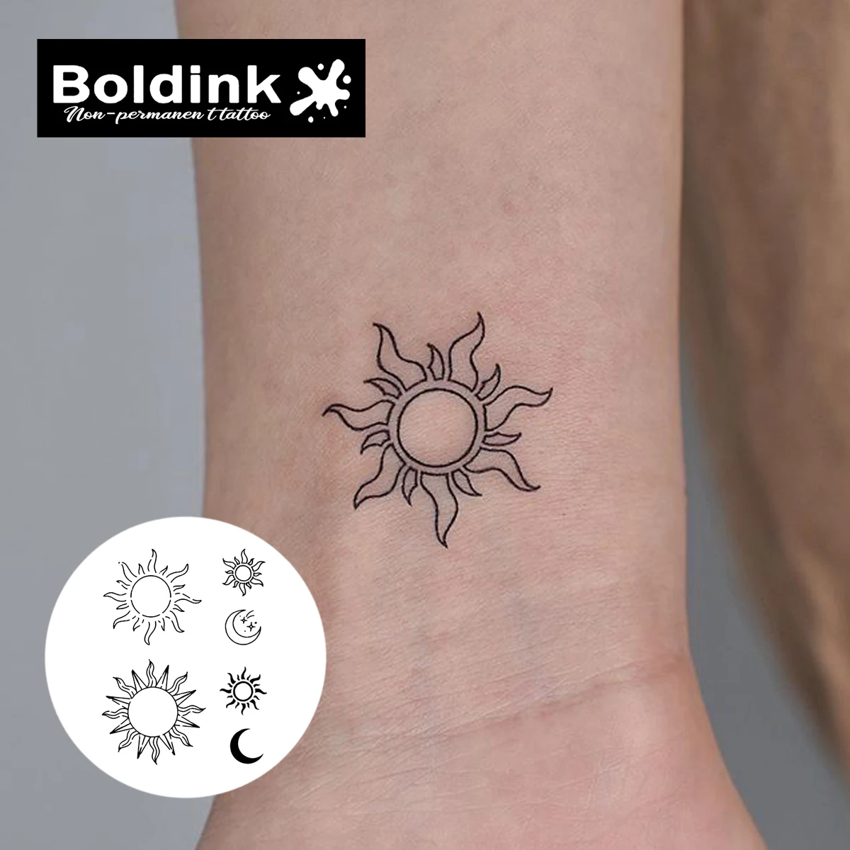 Sun and Moon Temporary Tattoo,Lasts To 15 Days New Technology Magic Waterproof Semi Permanent Sticker.