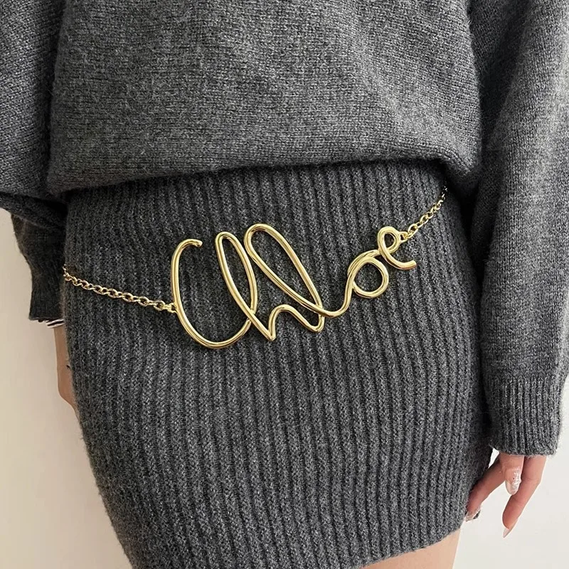 

Women Vintage Gold Letter Waist Chain Fashion Adjustable Minimalist Metal Body Belt for Dress Pants Jewelry Clothing Accessories
