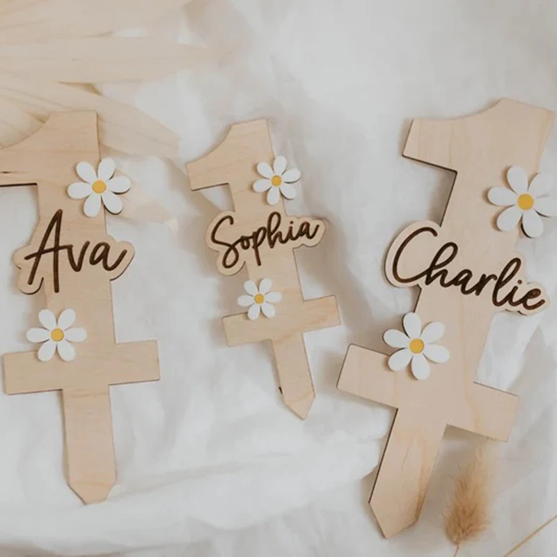 Personalised Happy Birthday Cake Topper Daisy Age & Name Birthday Topper Number Custom Wood  Rustic Cake Toppers