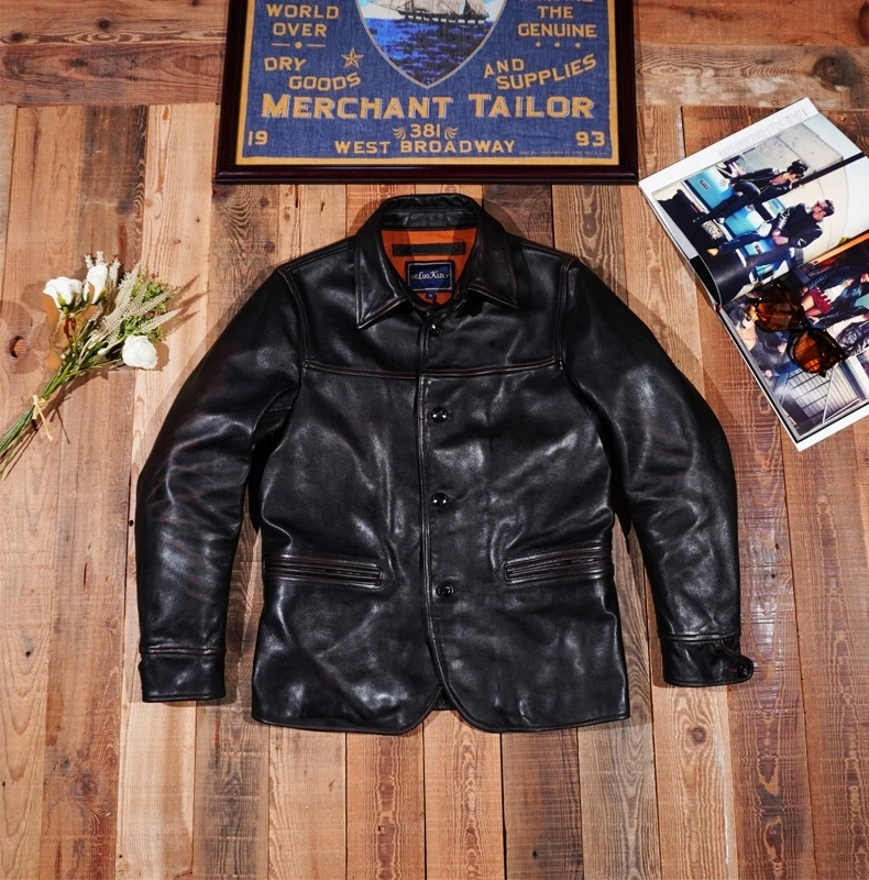 

LKH949 Asian Size Super Top Quality Heavy Genuine Japan Teacore Horse Leather Slim Classic Horsehide Stylish Rider Jacket