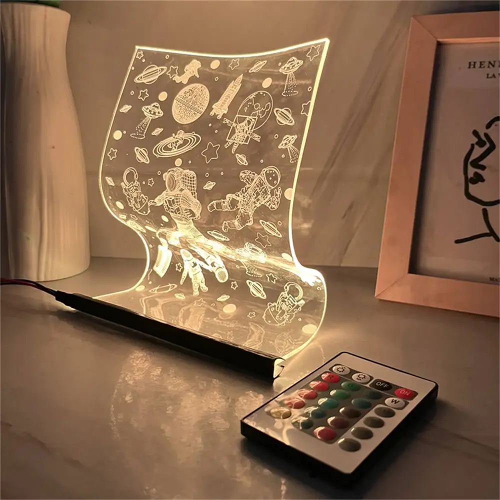 Astronaut Scroll Lamp Acryl Licht Gids Bureaulamp Schakelaar Sfeer Nordic Decoratie 3/7 Kleuren Usb Bedlampje