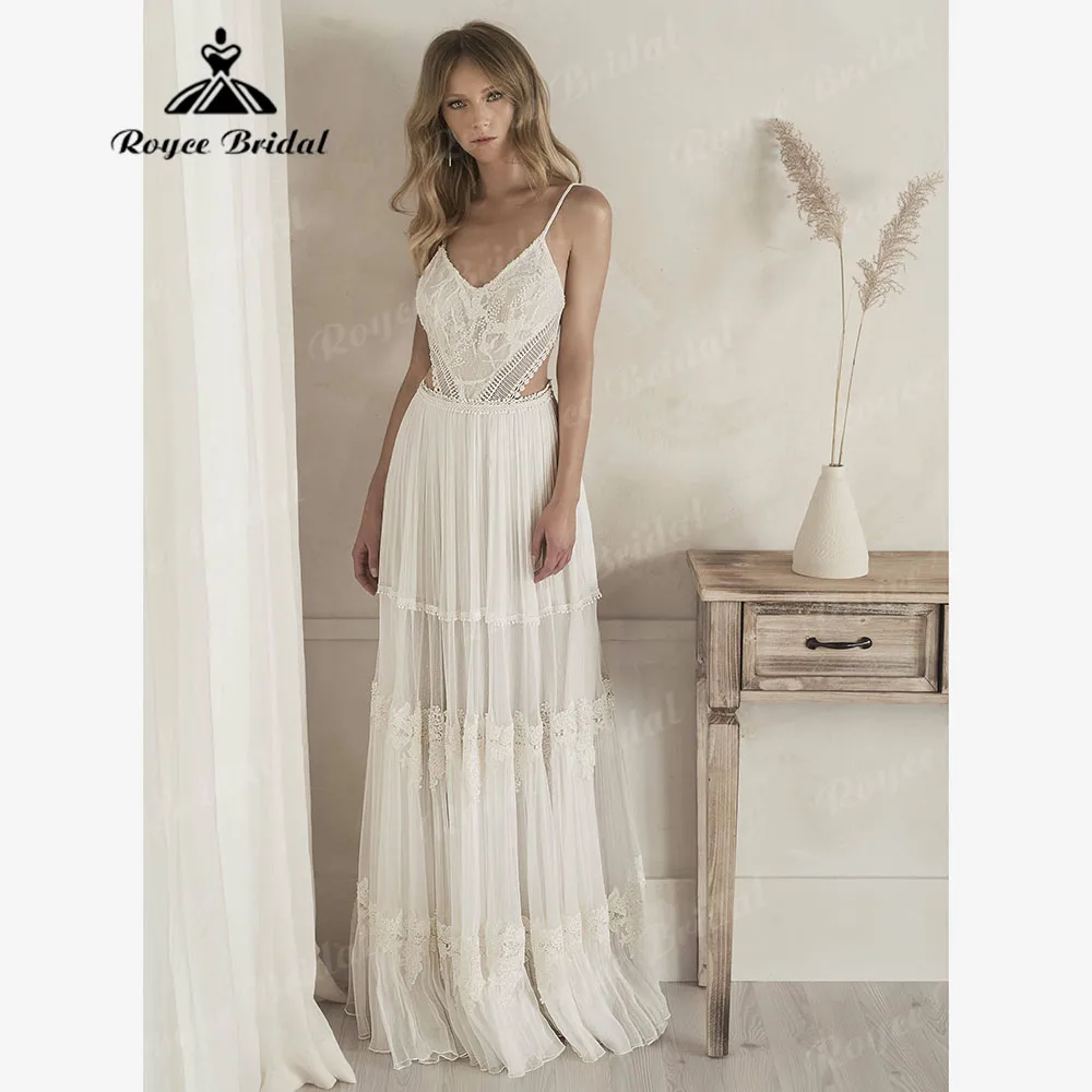 robe mariage femme Lace Chiffon Boho Bohemian Wedding Dress for Women 2024 Elopement Backless Beach Bridal Gown Vestidos Sexy