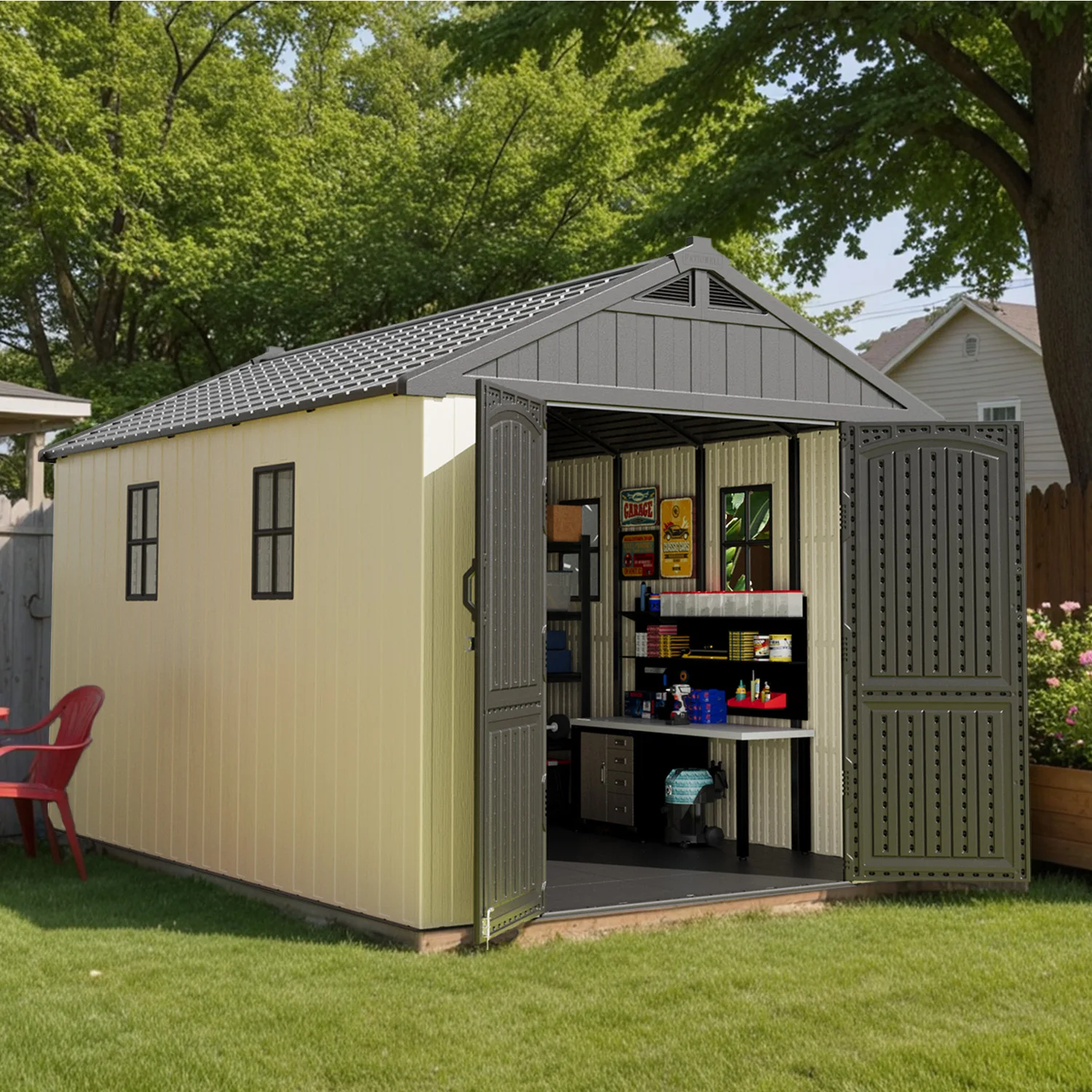 Patiowell 8 x 12 FT Plastic Outdoor Storage Shed with Floor, Resin Shed with Window and Lockable Door for Garden, Backyard