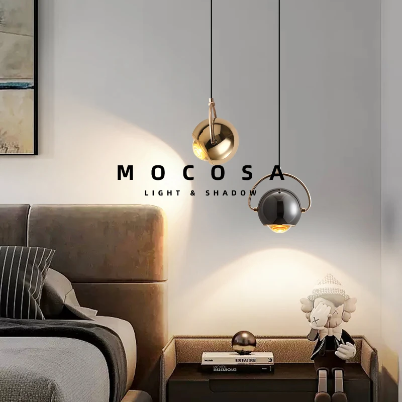 Indoor Round Ball Pendant Bedroom Bedside Hanging Lamp Living Room Corner Modern LED Lighting Kitchen Droplight Adjustable Angle
