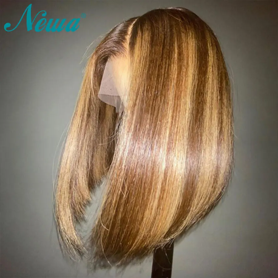 

13x6 Highlight Wig Human Hair Lace Frontal Wigs Pre Plucked Short Bob Wig Straight 360 Glueless HoneyBlonde Color Lace Front Wig