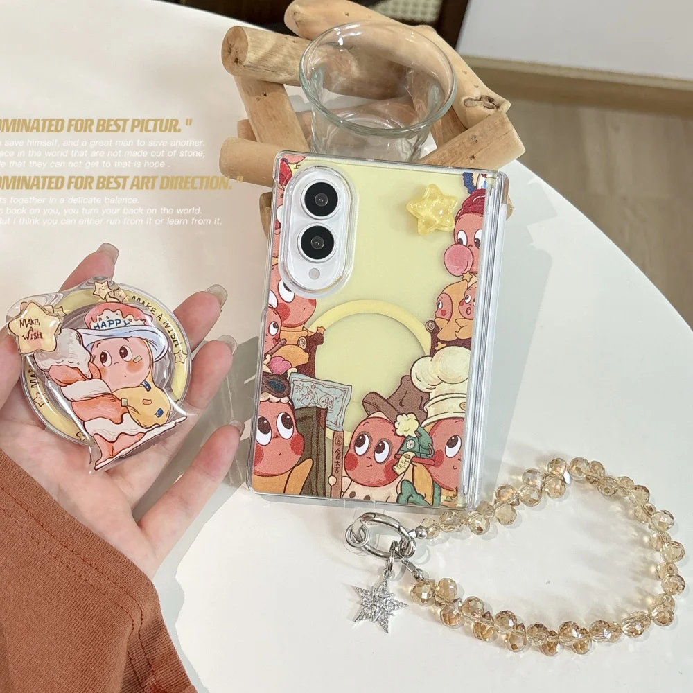 Funny Star Cartoon Magnetic Phone Case for Samsung Galaxy Z Fold 8 7 6 5 4 Fold 6 5 Fold 8 Ultra Cover With Magsafe Stand Chain