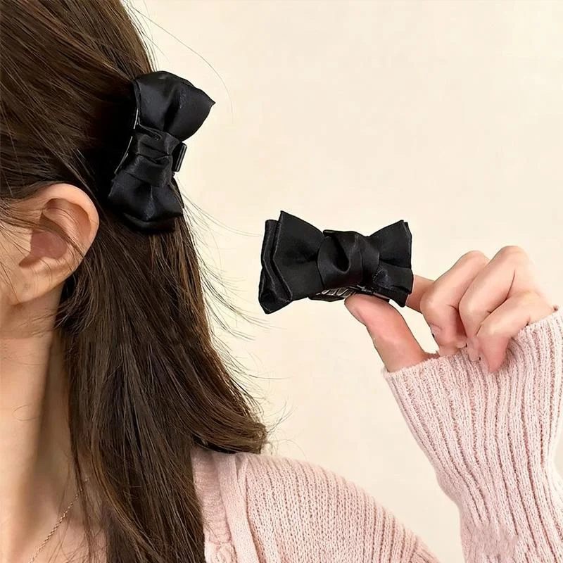 1/2pcs Black White Fabric Bow Small Hairclip Claw for Women Elegant Daily Wear Side Clip Fashion Girl Sharkclip Hair Accessories view 6