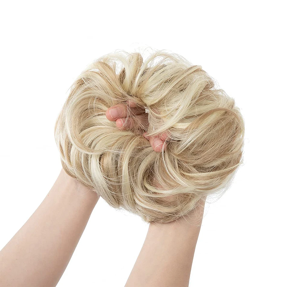 Moño elástico con cordón para el cabello para mujer, Scrunchies elásticos rizados desordenados, moños, Updo Donut, piezas para el cabello, marrón oscuro