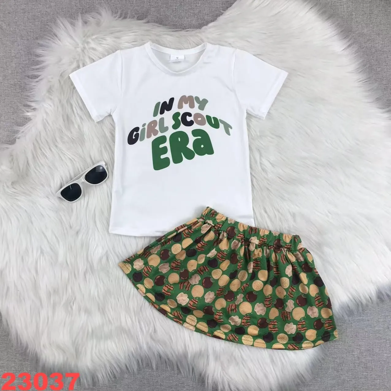 Ropa vendedora caliente para niñas en My GirlEra Lemon C Cookies, Top blanco de manga corta, culottes verdes, traje Boutique