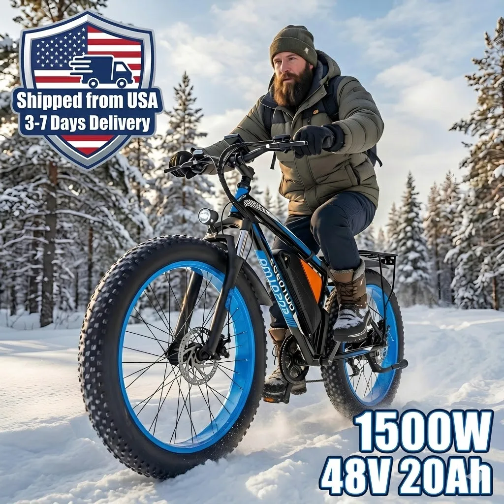 

Электрический горный велосипед EOEOTWO 1500W Peak для взрослых, аккумулятор 48V20Ah, максимальная скорость 30 миль/ч, 26-дюймовые широкие шины, NFC, наличие на складе в США