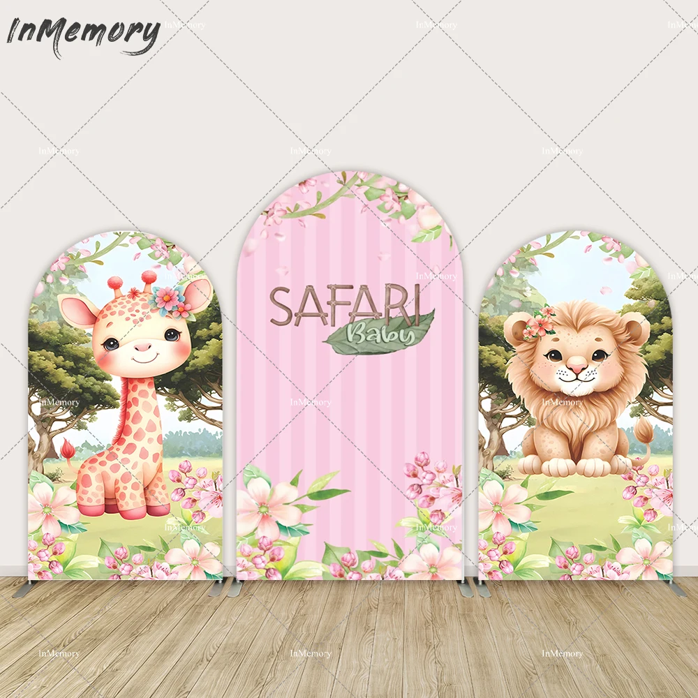 

Фон с изображением животных и жирафа Wild One Baby Shower Arch, розовый фон в стиле сафари для девочек, вечеринка по случаю дня рождения, арочный настенный фон