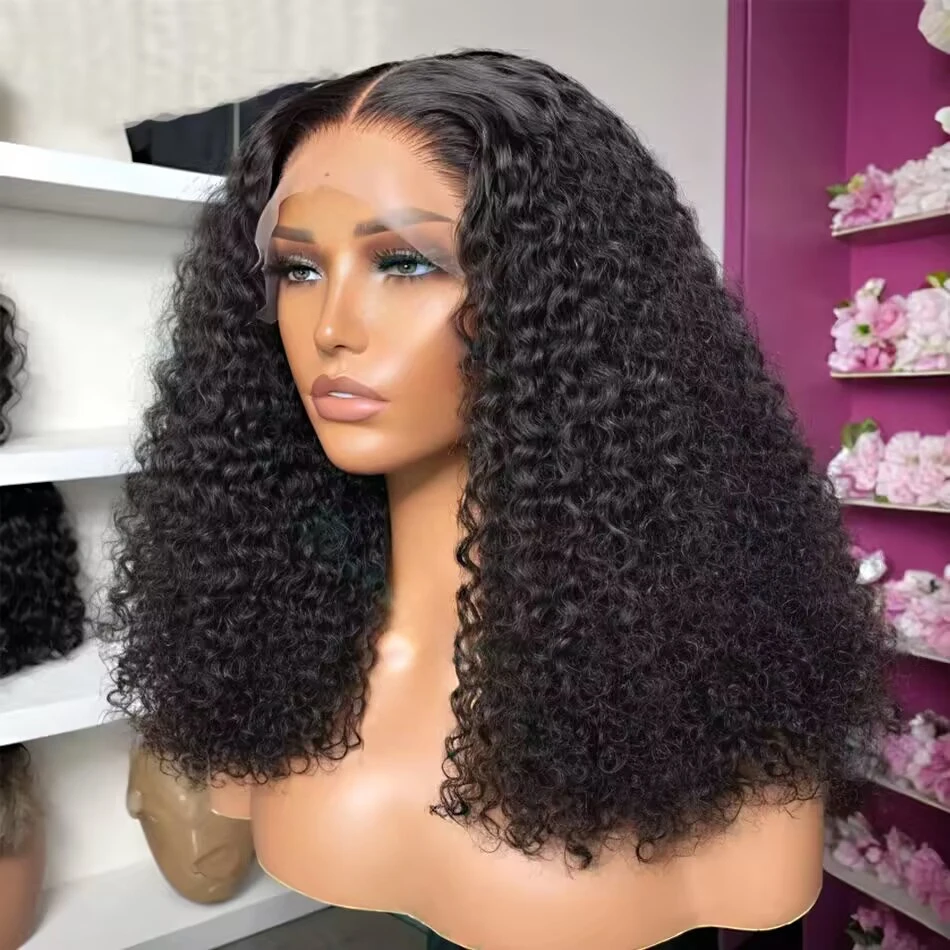 Perruque Bob Lace Closure Wig naturelle Remy, cheveux courts, Deep Wave, 13x4, 4x4, 250% de densité, perruque Lace Front Wig, transparente, bouclée, adt