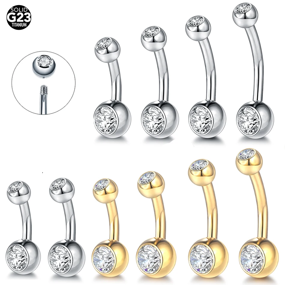 1Pc G23 Titanium Navel Piercing Ombligo Belly Button Rings Gold Plated Externally Threaded Ear Piercer Navel Jewelry Women