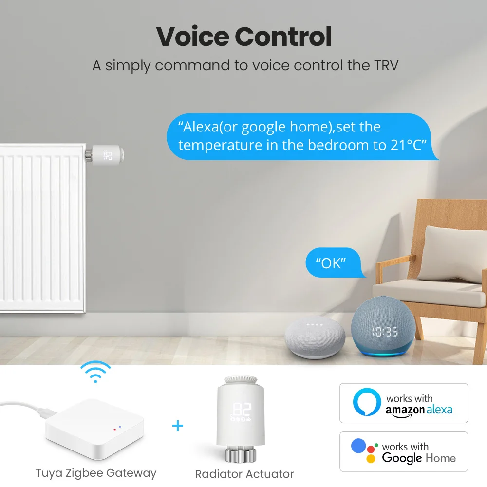 Tuya ZigBee siłownik chłodnicy termostat inteligentny TRV zawór termostatyczny kontroler temperatury obsługuje Alexa Google Home TRV06