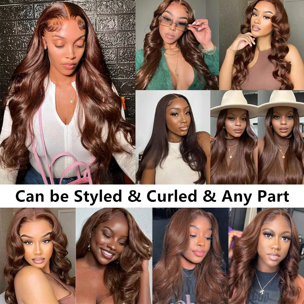 Chocolate Brown 13x6 Human Hair Wigs HD Lace Loose Body Wave Wigs 100% Human Hair Pre Plucked 13x4 Lace Frontal Human Hair Wig