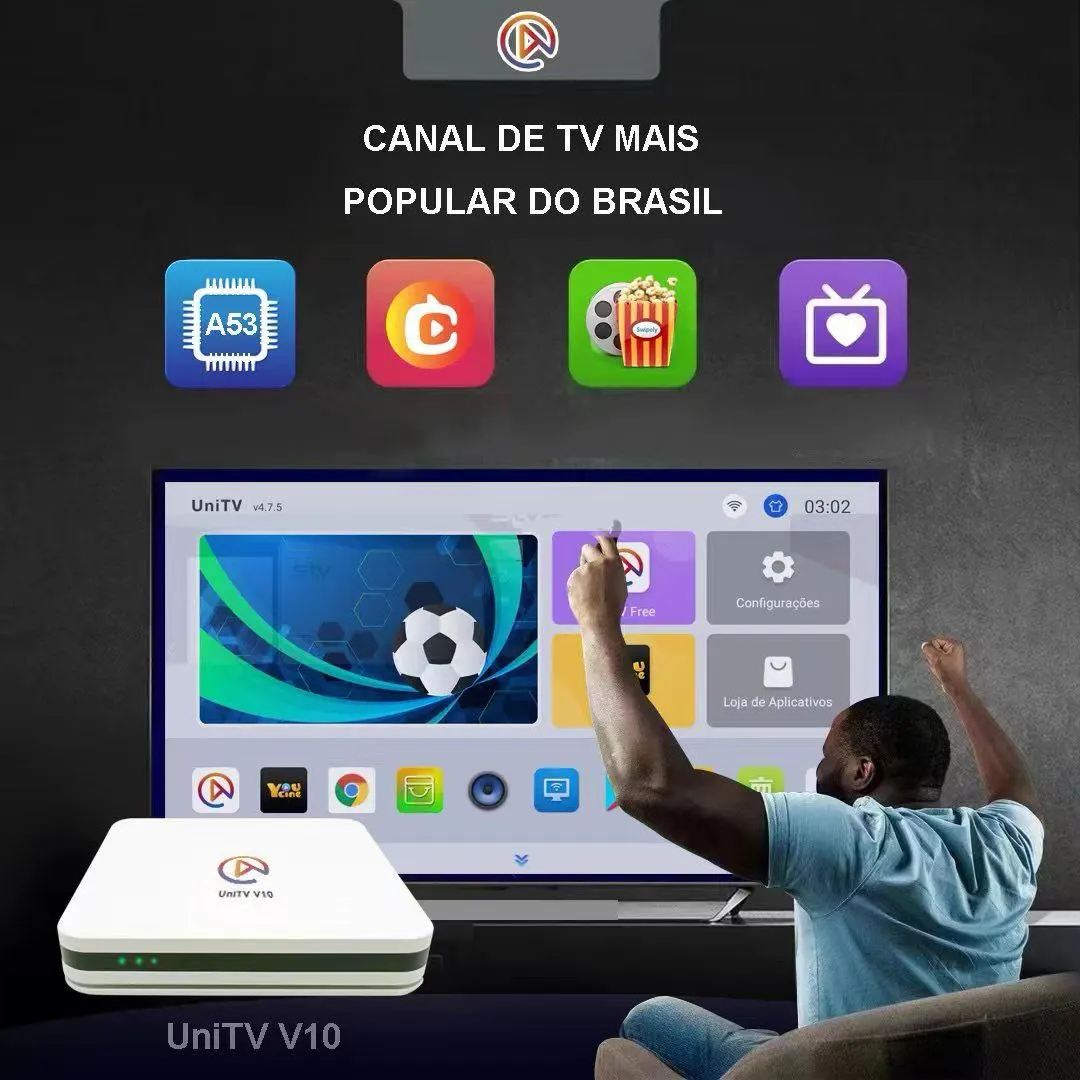 UNITV-V10 Smart TV Box, Android 11, Internet Box, Please Desenhos e Canais, Festitos em 1 Lugar