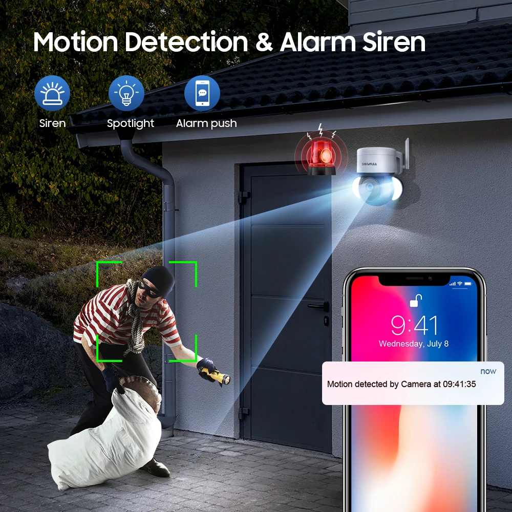 SHIWOJIA 8MP Tuya Smart Life Camera Floodlight Security Camera AI Human Motion Detection Color Night Vision 2 Way Audio IP65