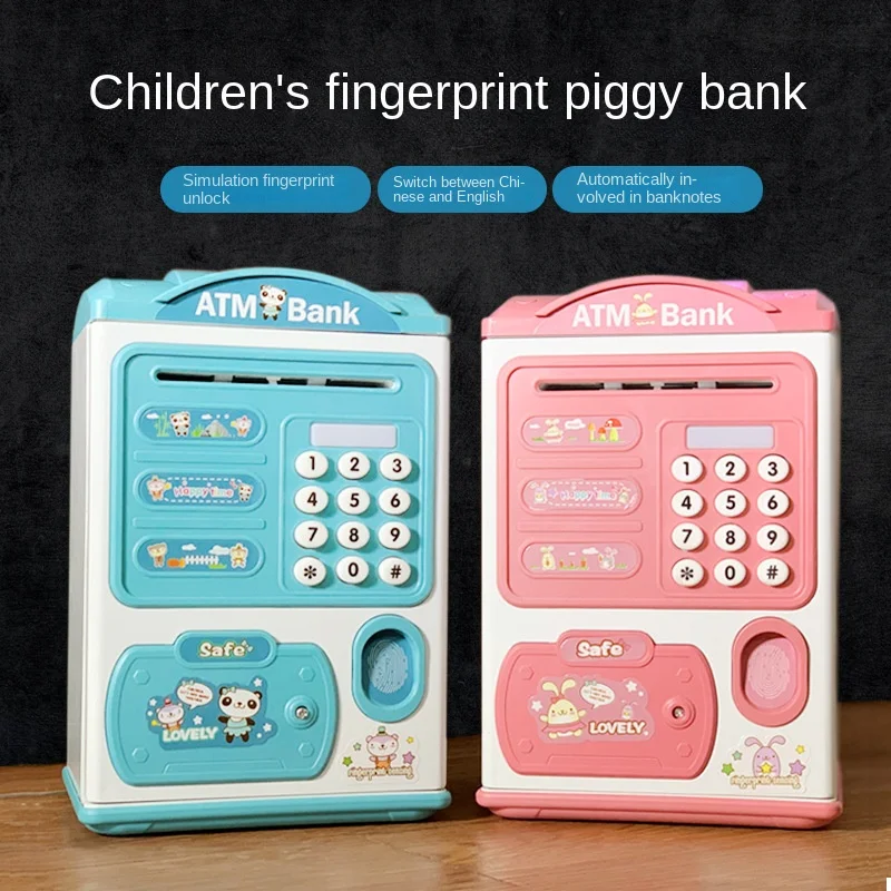 Intelligence Cash Box Digital Coins Cash Saving Safe Deposit Mini ATM Machine Fingerprint Piggy Bank Toy Kids Gift