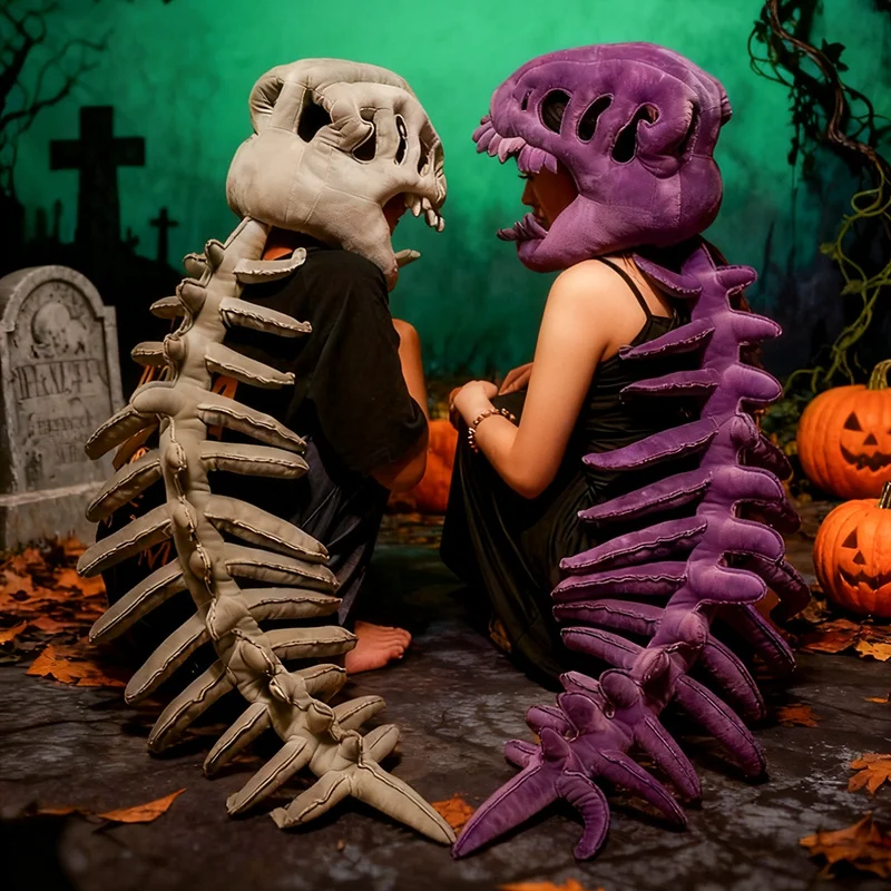 75/115CM Large Size Cool Wearable Dinosaur Skeleton Lifelike Skull Spine Plush Toys for Creative Cosplay Halloween Costume Gift